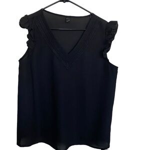 Dressy black V-neck ruffled sleeves top size large
